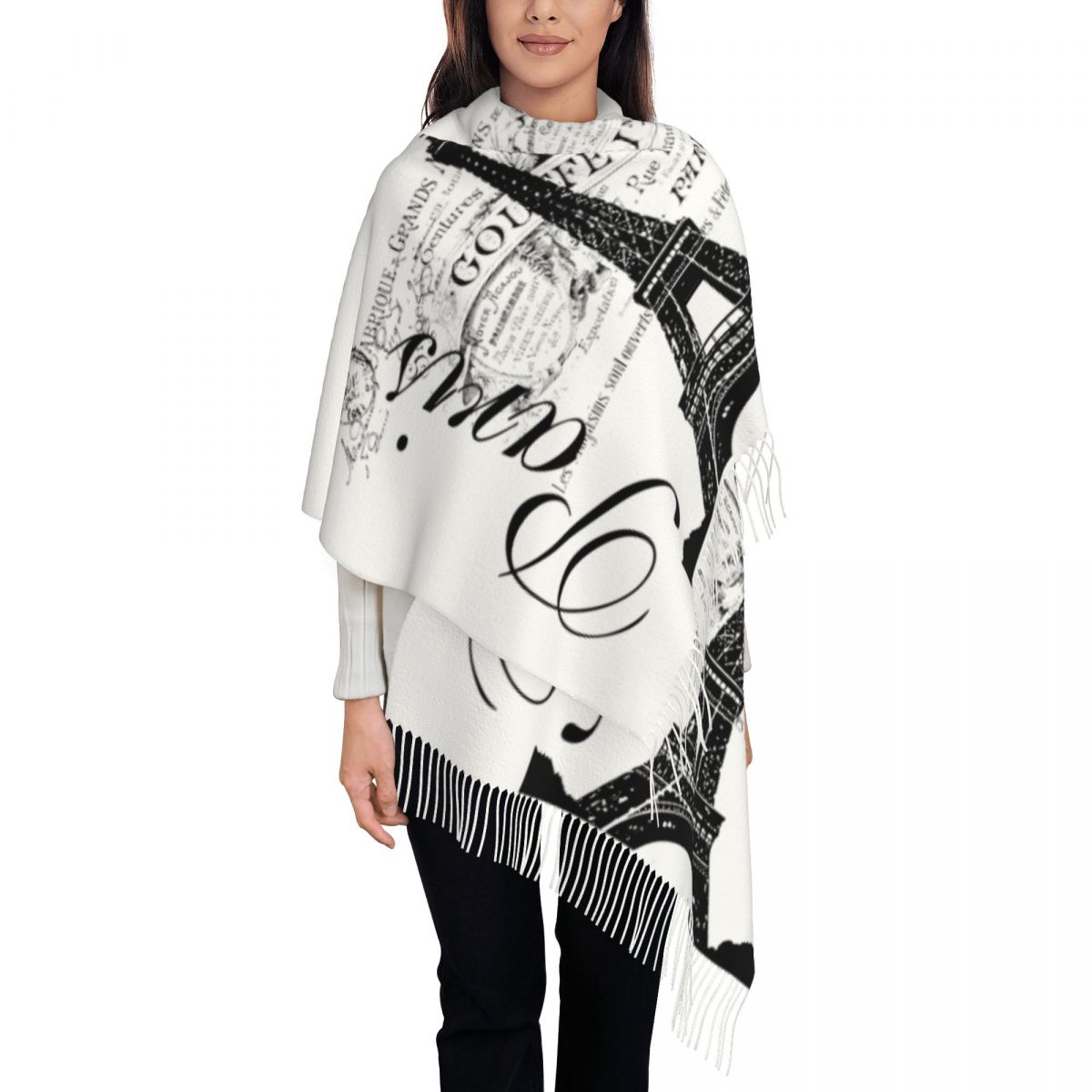 Vintage Fashion In Paris - Custom Printed Vintage Eiffel Tower Scarf