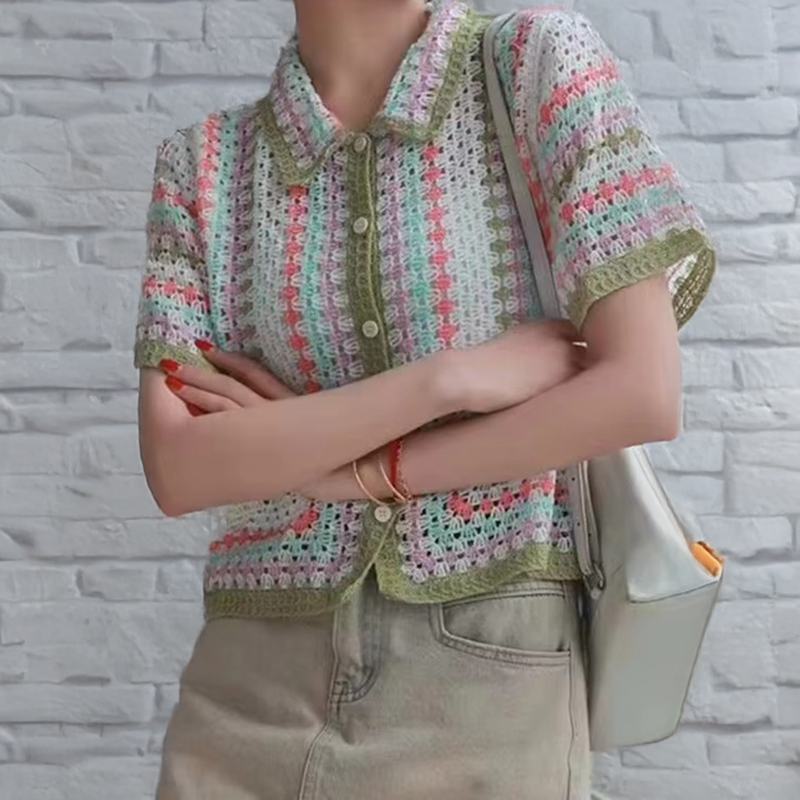 Crochet Top Boho - Button Up Crochet Shirt for Women