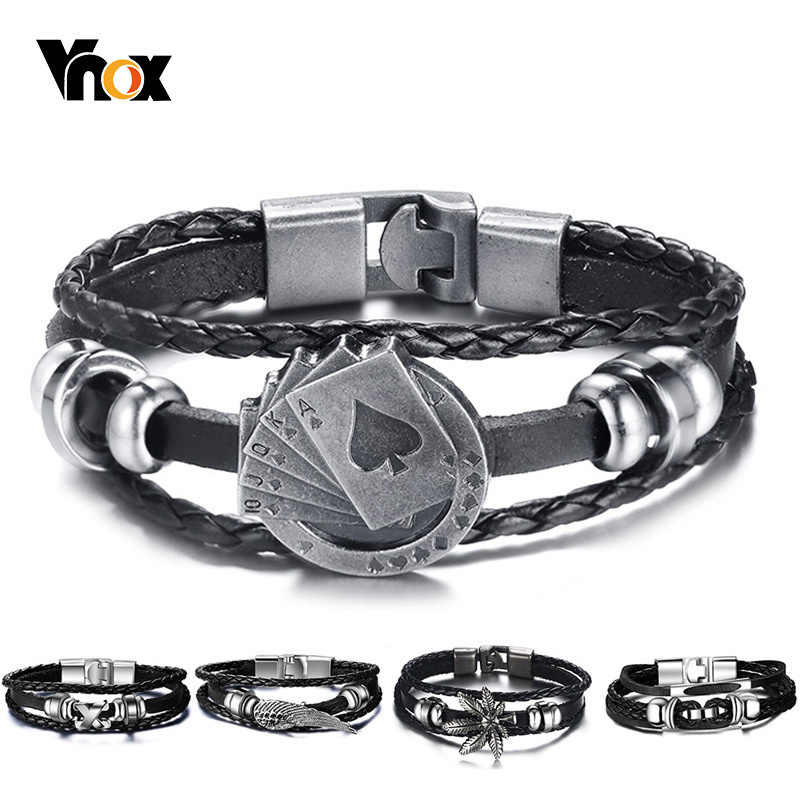 Vintage Vegas Fashion - Vnox Lucky Vintage Men's Leather Bracelet