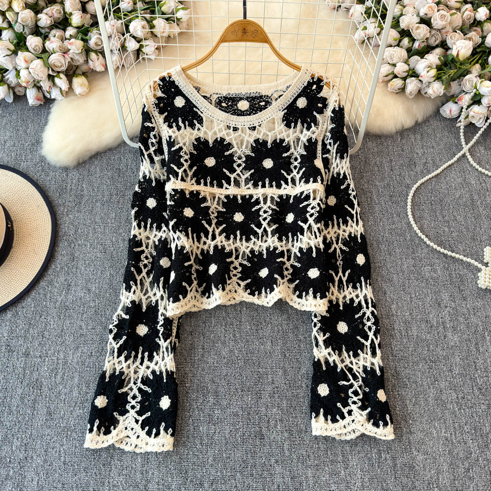 Crochet Top Boho - Floral Crochet Top for Women Long