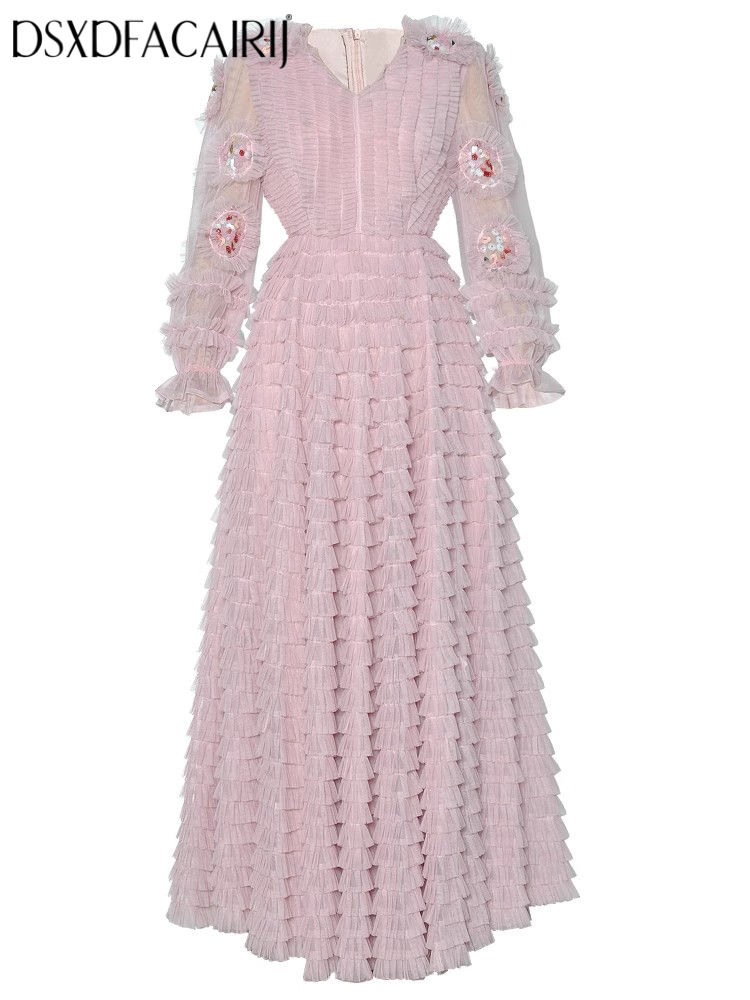 Vintage Fashion Collection - DSXDFACAIRIJ Women's Sequins Embroidery Mesh Dress