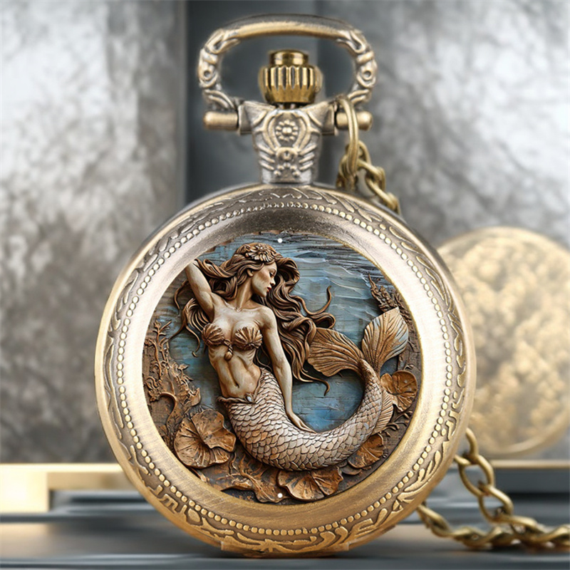 Vintage Fashion Labels - Vintage Cool Pocket Watch Mermaid Elegant