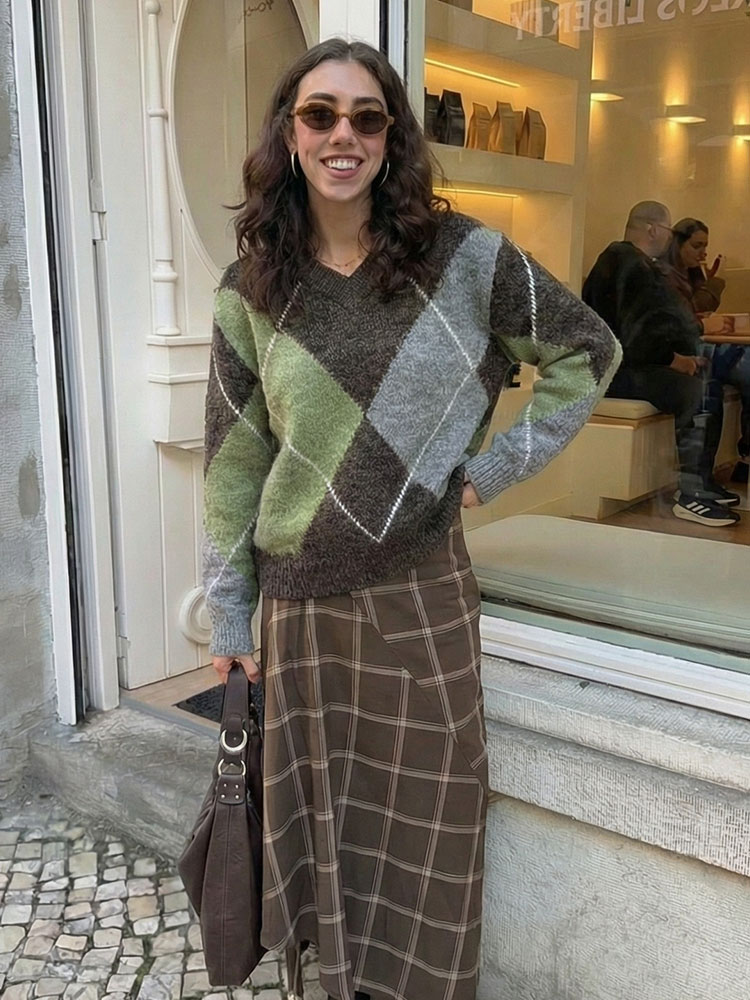 HH Women Fashion Argyle Knitte - Vintage Fashion Trends 2026 评论和价格