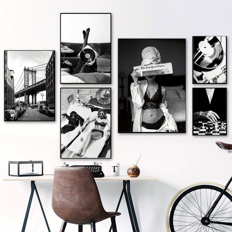 Black and White Vintage Wall A - Vintage Fashion Prints For Wall 评论和价格