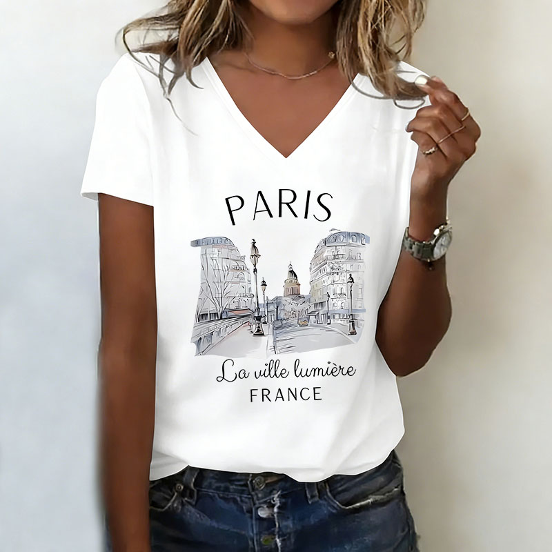 Vintage Paris T-shirt V Neck C - Vintage Fashion In Paris 评论和价格