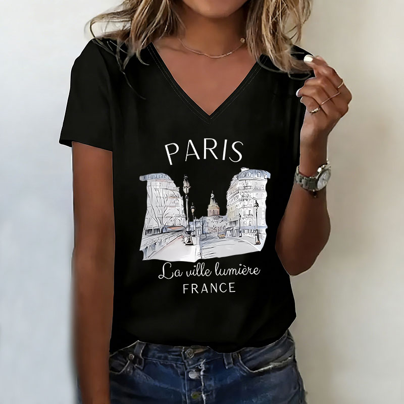 Vintage Paris T-shirt V Neck C - Vintage Fashion In Paris 评论和价格