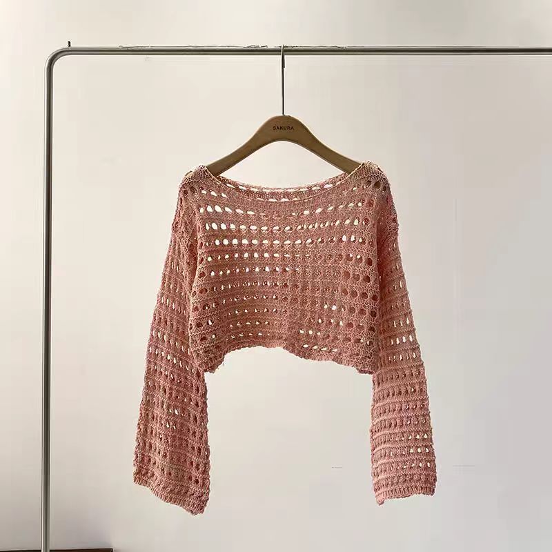 Long Sleeve Crochet Knit Top S - Crochet Top Boho 评论和价格